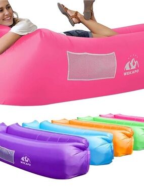 WEKAPO Inflatable Air Lounger Pink Camping Beach Air Sofa Portable Chair Bag